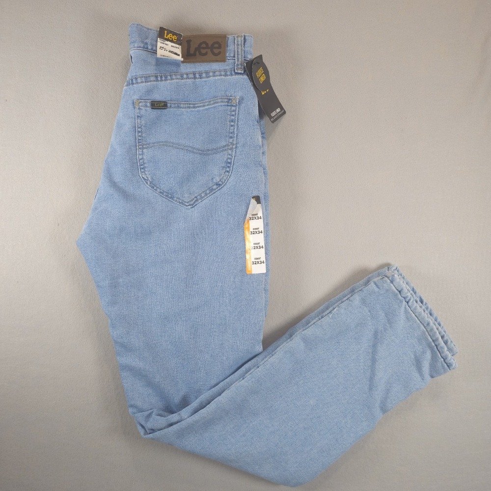 Lee Coast Fleece Lined Jeans Men 32x34 Light Wash NWT Relaxed Straight 112357821